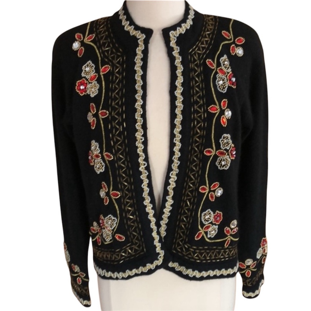 Vintage Pierre Cardin Black Silk Angora Embellished Cardigan/Sweater SizeMedium